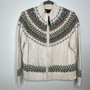 Vintage Shaver Lake Fair Isle Zip Up Cardigan White Blue Green XL Extra Large
